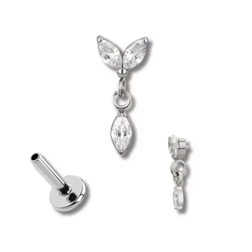 [ns_STERILE_labret_1377-FB-1377] Piercing Labret - Titane F136 Stérile - Labret n°1377 avec pas de vis interne marquise 2 strass et pendentif 1,2 x 8 mm*