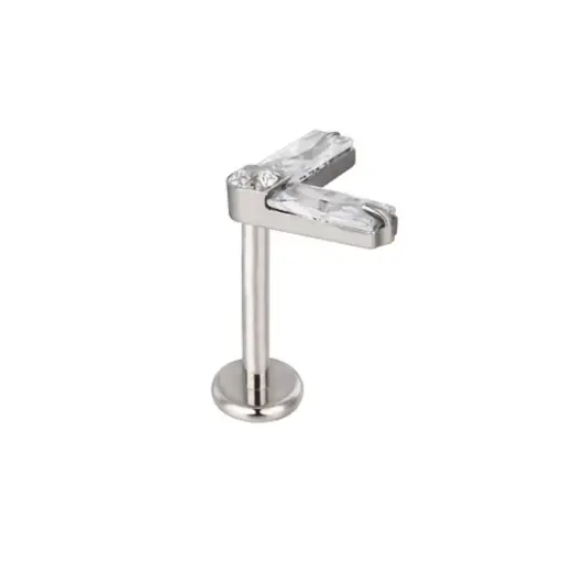 [fl_STERILE_labret_1305-FB-1305] Piercing Labret - Titane F136 Stérile - Labret n°1305 avec pas de vis interne double rectangle strass 1,2 x 8 mm*