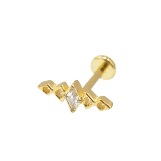 [i_labret_sterile_gold_SUGL0037] Piercing Labret - Titane F136 Gold Stérile - Labret 37 interne en titane pvd gold motif 5 losanges strass