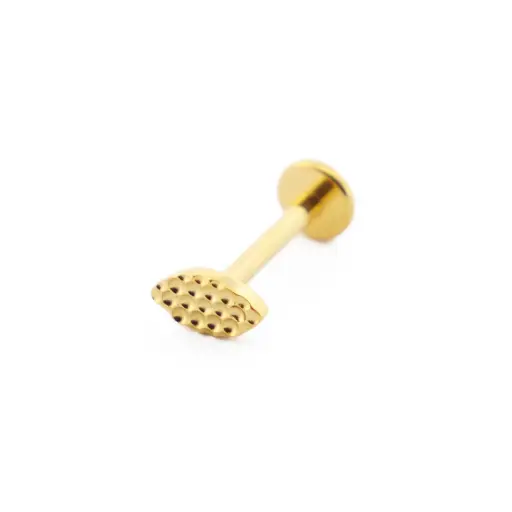 [i_labret_sterile_gold_SUGL0014]  Piercing Labret - Titane F136 Gold Stérile - Labret 14 interne en titane pvd gold motif ovale martelé