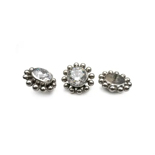 Embout Piercing - Titane Astm F136 - Embout 19 avec pas de vis interne largeur 6 mm strass 4 mm*