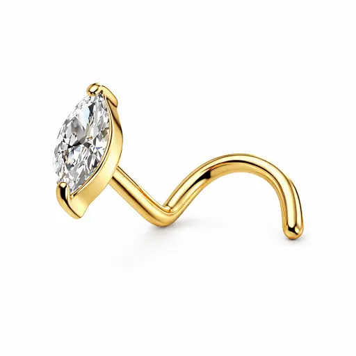 [ST29-fb_GOLD_STERILE_stud-FBG-0856 "i-SUGS0001"] Piercing Nez en Titane ASTM F136 - Stud de Nez Stérile Gold & Strass Ovale Brillant* 