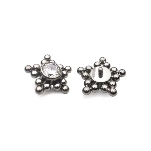 [ns_embout_83-p083_09] Embout Piercing - Titane F136 Gamme Hand Ink - Embout 83 en titane f136 avec pas de vis interne 0,9 mm pour piercing 1,2 mm étoile de perle*