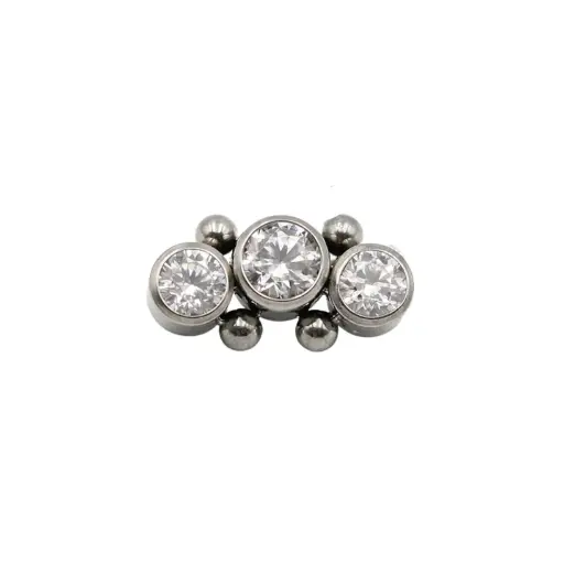Piercing Embout - Titane Astm F136 - Embout n°88 avec pas de vis interne 3 strass et perles largeur 9 mm*