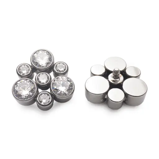 Piercing Labret - Titane Astm F136 - Labret n°290 avec pas de vis interne fleur strass largeur 8 mm*