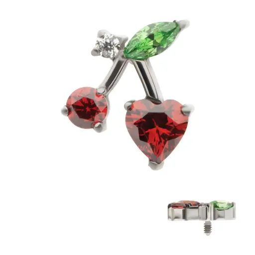 [iv_embout_34-TITD854-16] Embout Piercing - Titane F136 Gamme Invictus - Embout 34 avec pas de vis interne 0,9 pour piercing 1,2 mm cerise strass*