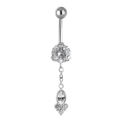 [i_banane_acier_nombril-NF571] Piercing Banane - Acier Gamme Itc - Banane 571 pour nombril avec strass blanc griffé et pendentif*