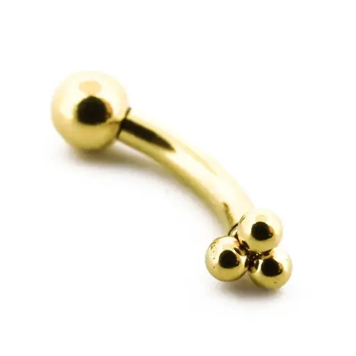 [i_GOLD_banane-PND164] Piercing Banane - Acier Gold Gamme Itc - Banane avec pas de vis externe 1,2 x 6 mm motif trinity ball*