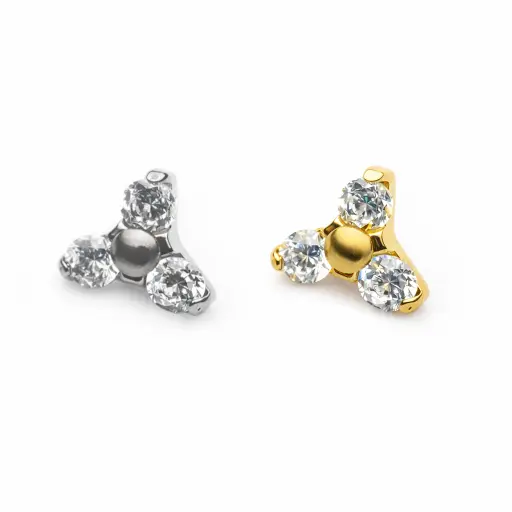 Piercing Embout Titane ASTM F136 Premium – Embout 13 Filetage Interne & 3 Strass Trinité largeur 5 mm*