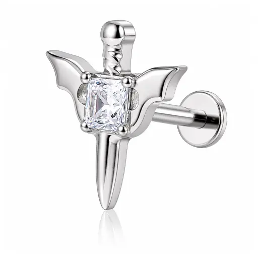 Piercing Labret Titane Implant Grade 0.9 mm Embout Épée à Filetage Interne*