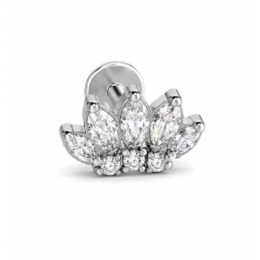 Labret Titane Grade Implant 0.9 mm Filetage Interne – Marquise 5 Strass & 3 Strass Ronds*