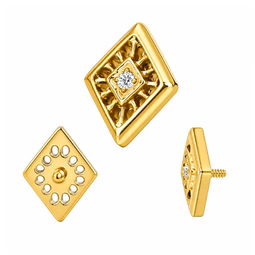 [p_embout_int_0.9mm-TGPINMJ074] Titane PVD Gold Accessoire Interne 0,9 mm Rectangle 7 mm avec Strass Central - Bijou de Piercing Premium*