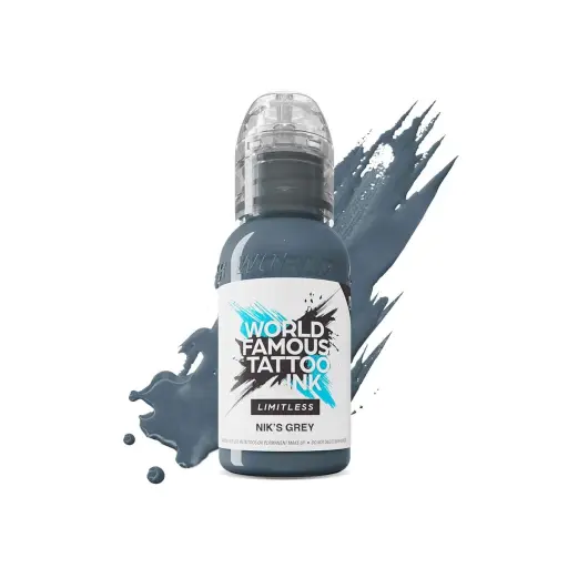 [ki_REACH_encre_world_niks_gray-LTMANG1-S] Encre de Tatouage Grise World Famous Nik's Gray – Conforme REACH – Pigment Professionnel Haute Intensité* 