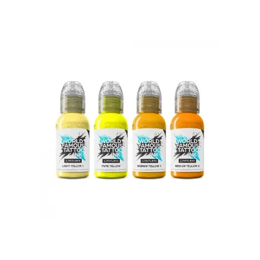 [ki_encre_set_world_famous_shade_of_yellow-LTSYC1-S] Set Encre Tattoo - World Famous Ink Limitless -   Collection Shades of Yellow - 4 x 30 ml