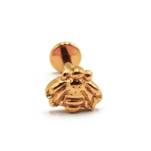 [fb_GOLD_STERILE_labret-715_FBG-0715  "i_stvxla43"] Labret Piercing - Titane Gold Interne Stérile - Labret 715 avec pas de vis interne 1,2 x 8 mm motif abeille*