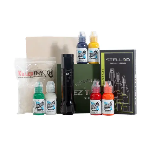 [ki_kit_apprentie_pen_ez-KI-ADVCO-KIT-EU] Kit Apprentie - Kit Pen Couleur - Kit de tatouage avec machine à tatouer sans fil EZ*