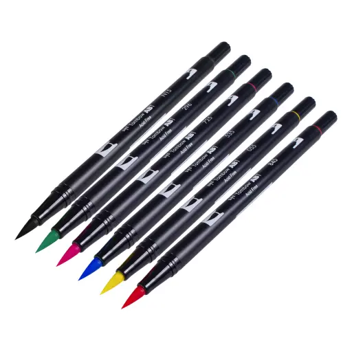 [ki_set_6_feutre_tombow-TBOW-PRIMARY-SET "i-p"] Feutre Tattoo - Tombow Primary Set -  Pack de 6 feutres pinceaux deux embouts idéal freehand et dessin tattoo*
