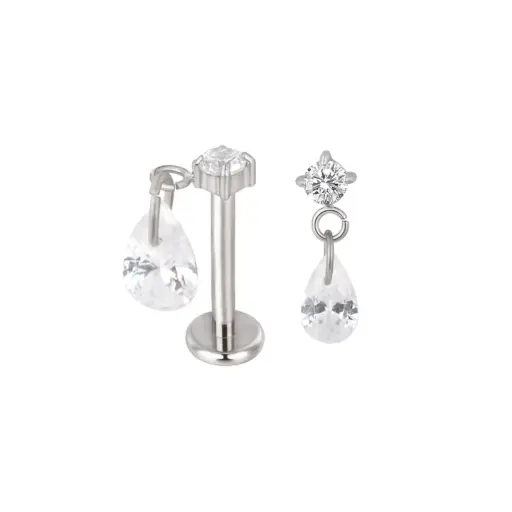 [fb_STERILE_labret-FB-1255 "i-SUL0010"] Labret Piercing - Titane F136 Interne Stérile - Labret 1255 avec pas de vis interne strass et larme 1,2 x 8 mm*