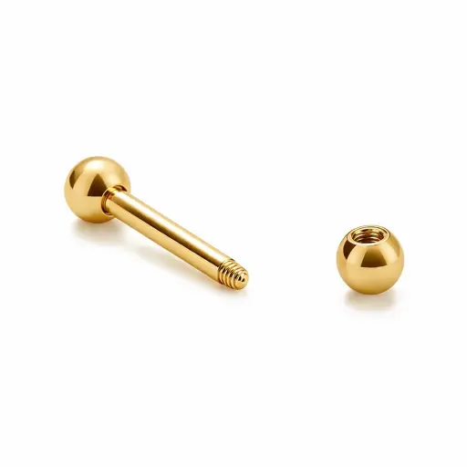 Barbell Titane ASTM F136 Stérile – Filetage Externe & Bille Gold Piercing Professionnel* 