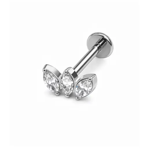 [fb_STERILE_labret_546-FB-0546 stxla30] Piercing Labret - Titane F136 Stérile - Labret 546 avec pas de vis interne marquise 3 strass 1,2 x 8 mm*