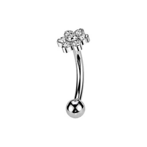[fb_STERILE_banane_nombril-FB-3037] Piercing Banane - Titane F136 Stérile - Banane avec pas de vis interne fleur strass 1,2 x 8 mm*