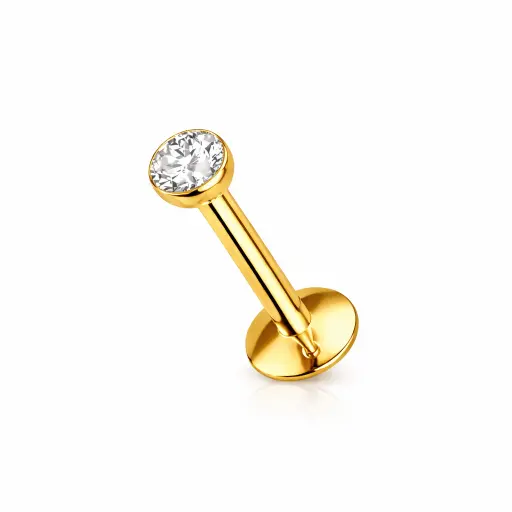 Piercing Labret Titane ASTM F136 – Filetage Interne Stérile Gold & Bille Strass 3/4 Qualité Implant* 
