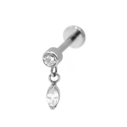[i_labret_sterile-stxla56   FB-1083] Piercing Labret - Titane F136 Interne Stérile - Labret 56 avec pas de vis interne pendentif et 2 strass 1,2 x 8 mm*