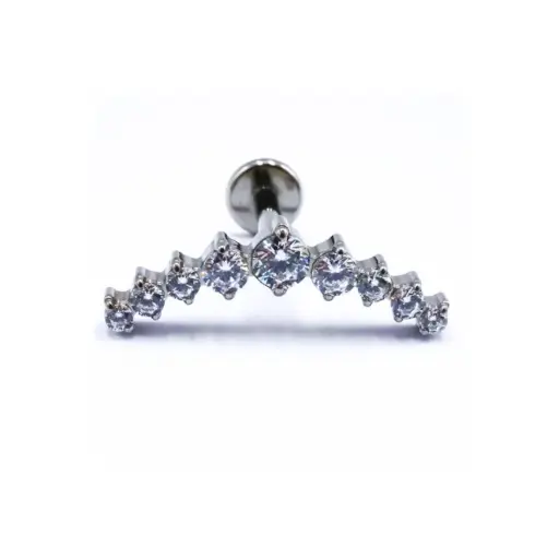 [i_labret_interne_sterile-STXLA611.2X8 "fb-0898"] Piercing Labret - Titane F136 Interne Stérile - Labret avec pas de vis interne couronne 9 strass 1,2 x 8 mm*