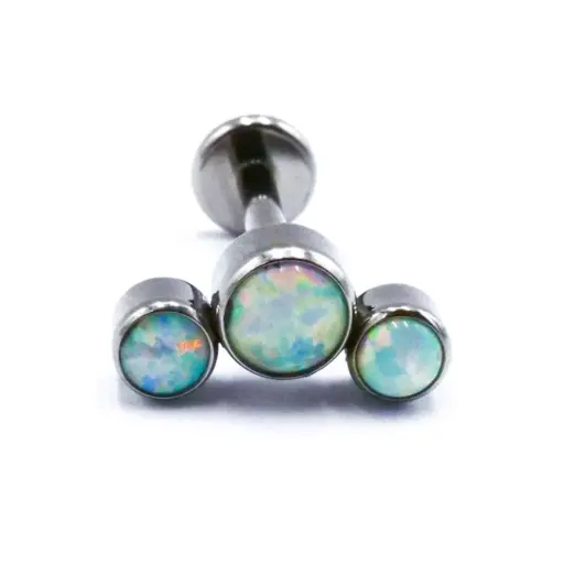 Piercing Labret - Titane F136 Stérile - Labret 112 avec pas de vis interne courbe 3 opales ronde 1,2 x 8 mm*