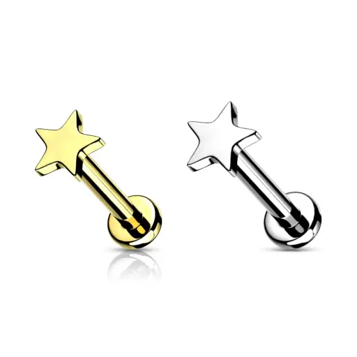 Piercing Labret Titane ASTM F136 Premium – Labret 53 Filetage Interne Stérile & Embout Etoile 4 mm 1,2 x 8 mm*