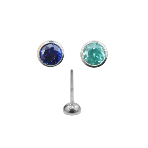 Piercing Bille - Titane Threadless - Embout demi bille sans pas de vis threadless avec strass bleu 0,5 x 2,35 mm*