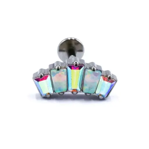 [i_labret_interne_sterile-STXLA291.2X8] Piercing Labret - Titane F136 Interne Stérile Gamme Itc - Labret avec pas de vis interne couronne strass rectangle 1,2 x 8 mm*