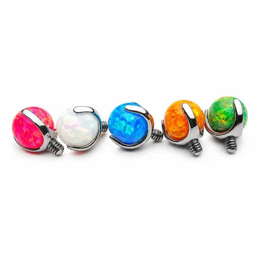 Piercing Embout Titane ASTM F136 Premium Opale Griffée 4 mm – Pas de vis interne 1,2 mm pour Piercing 1,6 mm*