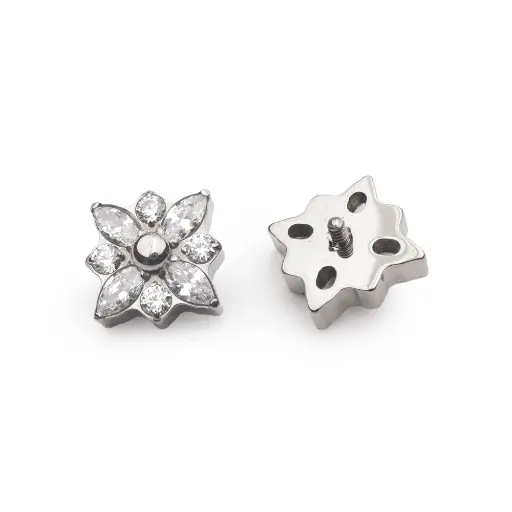 [ns_embout_138-p138_09] Embout Piercing - Titane F136 Gamme Hand Ink - Embout 138 en titane f136 avec pas de vis interne 0,9 mm pour piercing 1,2 mm étoile 8 strass 6 mm*