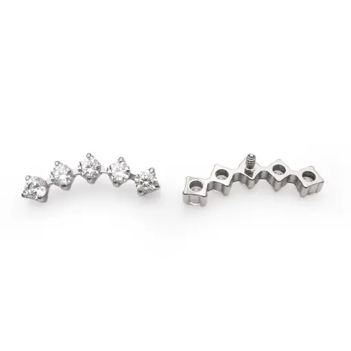 [ns_embout_145-P145_09] Piercing Embout - Titane Astm F136 - Embout n°145 avec pas de vis interne 0,9 mm pour piercing 1,2 mm 5 strass incurvés largeur 12 mm*