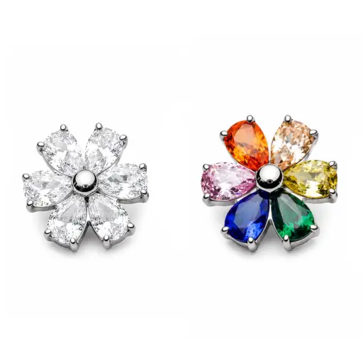 Piercing Embout Titane ASTM F136 Premium Fleur Strass 7 mm – Pas de vis interne 0,9 mm pour piercing 1,2 mm*