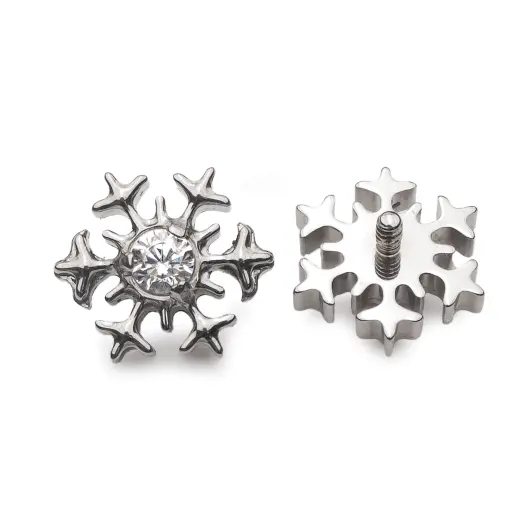 Piercing Embout Titane ASTM F136 Premium – Embout 193 Filetage Interne Qualité Implant Flocon & Strass largeur 6,5 mm pour Piercing 1,2 mm*   