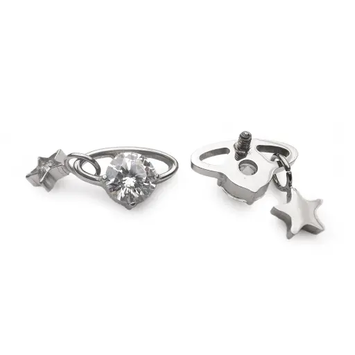 [ns_embout_243-P243_09] Piercing Embout - Titane Astm F136 - Embout n°243 avec pas de vis interne 0,9 mm pour piercing 1,2 mm strass avec étoile largeur 8 mm*