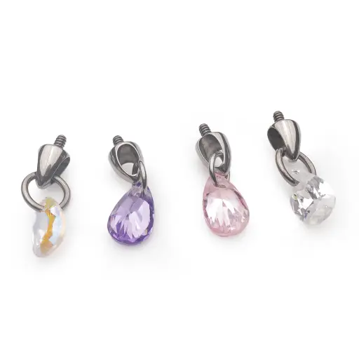 Piercing Embout - Titane Astm F136 - Embout n°265S avec pas de vis interne 0,9 mm pour piercing 1,2 mm goutte strass hauteur 5 mm*