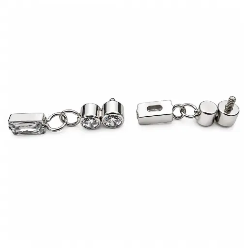 [E12-ns_embout_int_0.9mm-P317-09] Piercing Embout Titane ASTM F136 Premium Cluster 2 Strass et Pendentif 10 mm – Pas de vis interne 0,9 mm pour Piercing 1,2 mm*