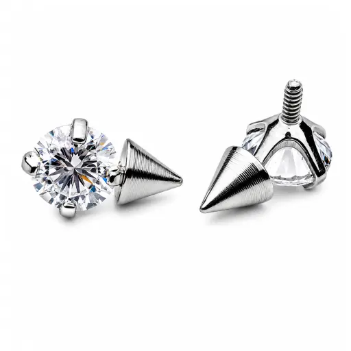 [E12-ns_embout_int_0.9mm-P327-09] Piercing Embout Titane ASTM F136 Premium Strass et Pointe 6 mm – Pas de vis interne 0,9 mm pour Piercing 1,2 mm*