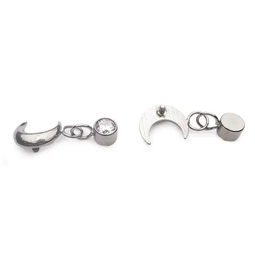 [ns_embout_328-p328_09] Piercing Embout - Titane F136 Gamme Hand Ink - Embout 328 avec pas de vis interne 0,9 mm pour piercing 1,2 mm lune avec strass rond pendant 10 mm*