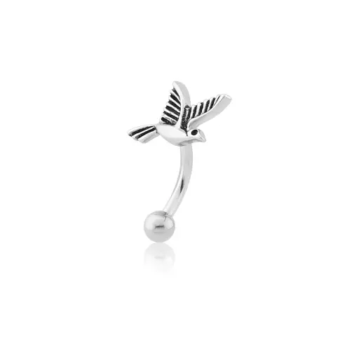 [p_banane_acier-BEBX14] Piercing Banane - Acier 316L - Banane en acier chirurgical avec embout fonte d'acier oiseau 1,2 x 8 mm*