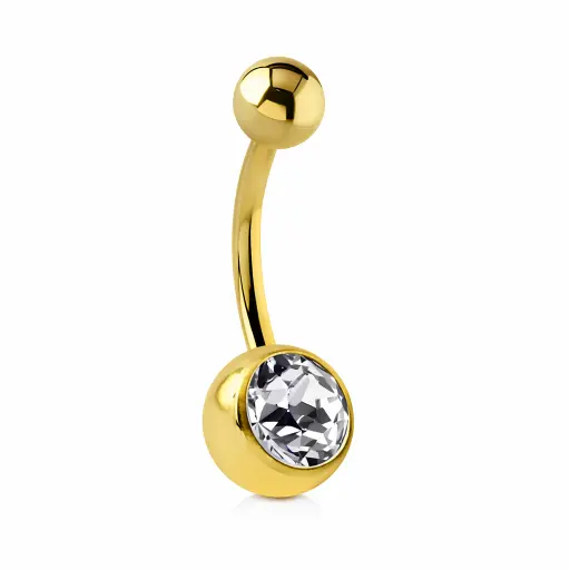 Piercing Nombril Titane – Filetage Externe Gold & 1 Bille Strass*
