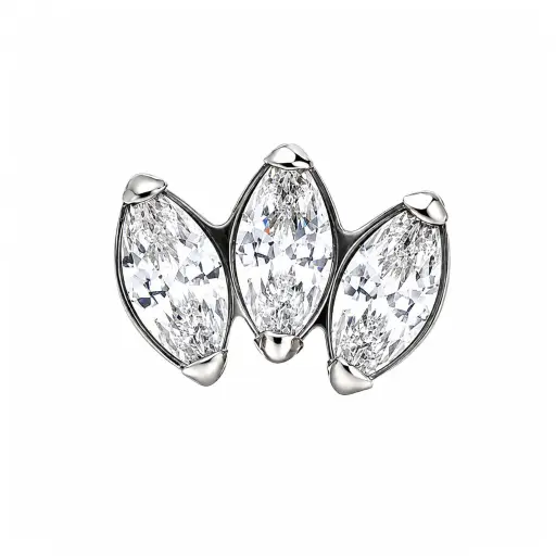 [E7-ns_embout_int_0.9mm-P090-09] Piercing Embout Titane ASTM F136 Premium Marquise 3 Strass 4 mm – Pas de vis interne 0,9 mm pour Piercing 1,2 mm*