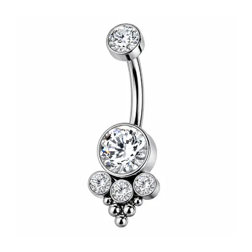 Piercing Nombril Titane ASTM F136 Premium – Filetage Interne & Bille Qualité Implant& Embout 3 Strass Perlés*