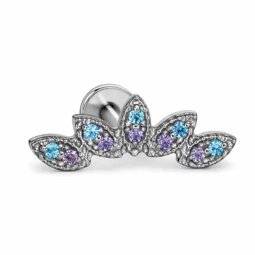 Piercing Labret Titane ASTM F136 Premium – Labret 395 Filetage Interne Stérile & Embout Marquise 5 Strass Bleu et Violet largeur 14 mm*