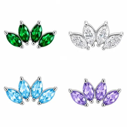 Piercing Embout Titane ASTM F136 Premium Marquise 4 Strass 10 mm – Pas de vis interne 0,9 mm pour Piercing 1,2 mm*