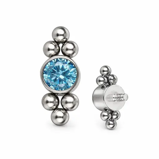 Piercing Embout Titane ASTM F136 Premium – Embout 17 Filetage Interne Qualité Implant Strass Rond Couleur et Perles largeur 10 mm*