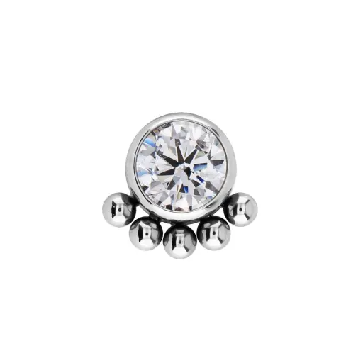 Embout Piercing - Titane Astm F136 - Embout 21 avec pas de vis interne largeur 6 mm strass 4 mm*